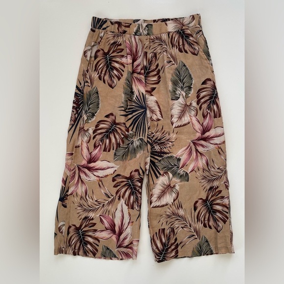 ELIE Elie Tahari Women's 100% LINEN Tropical Wide Leg Cropped Pants Size Medium - Picture 1 of 9